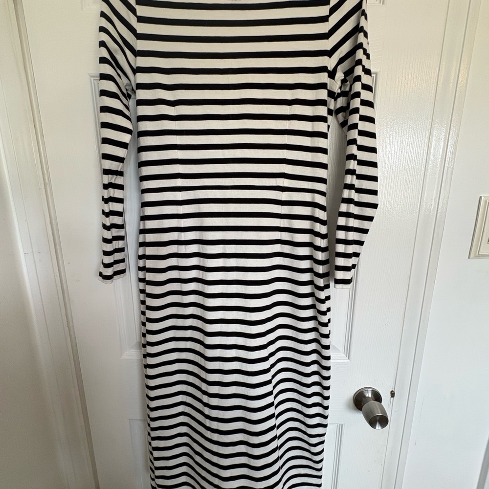 J. Crew Navy and White Long Sleeve T-Shirt Dress